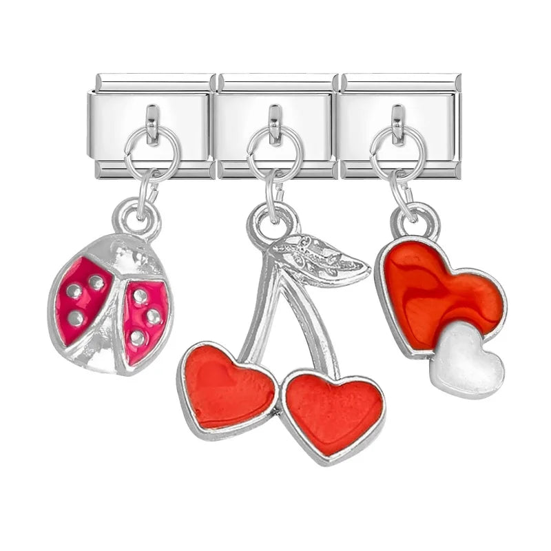 Fashion 3PCS Pendant Series Lovely Dogs Cats Italian Charm Link Stainless Steel Fit 9mm Italian Chain Bracelet DIY Making Gifts Qme Style 2