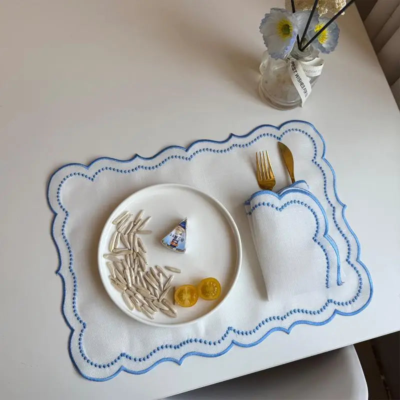 Embroidered Placemat Flower Shaped Polyester Cotton Napkin Coffee Qme A2