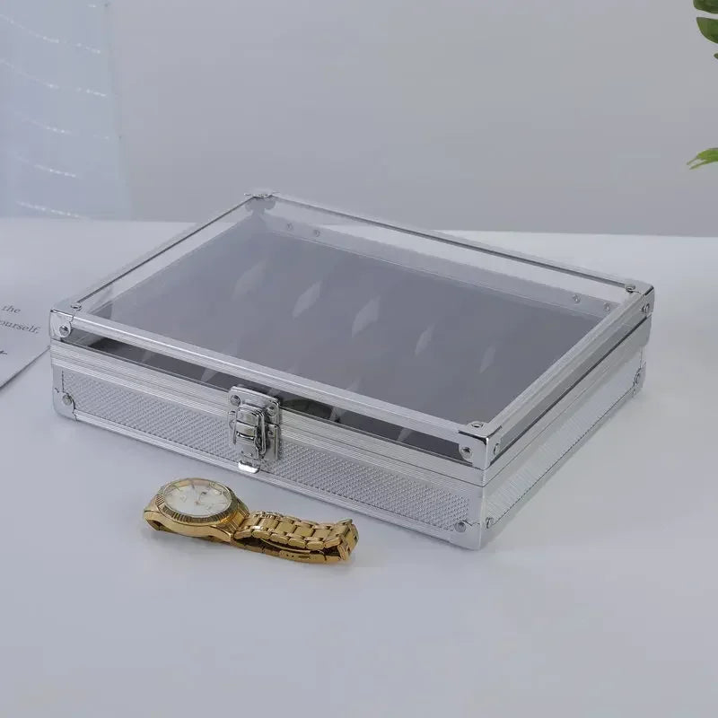 Useful Aluminium Watches Box 12 Grid Slots Jewelry Watches Display Storage Box Square Case Suede Inside Rectangle Watch Holder Qme