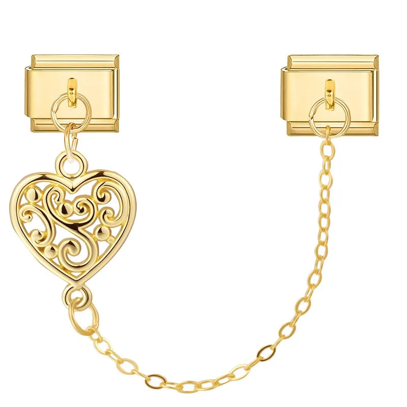 Fashion Bracelet Charms 9mm Full Zircon Shiny Gold Color Tassel Chain Gift for Friend Italian Stainless Steel Jewelry Wholesale Qme S 36