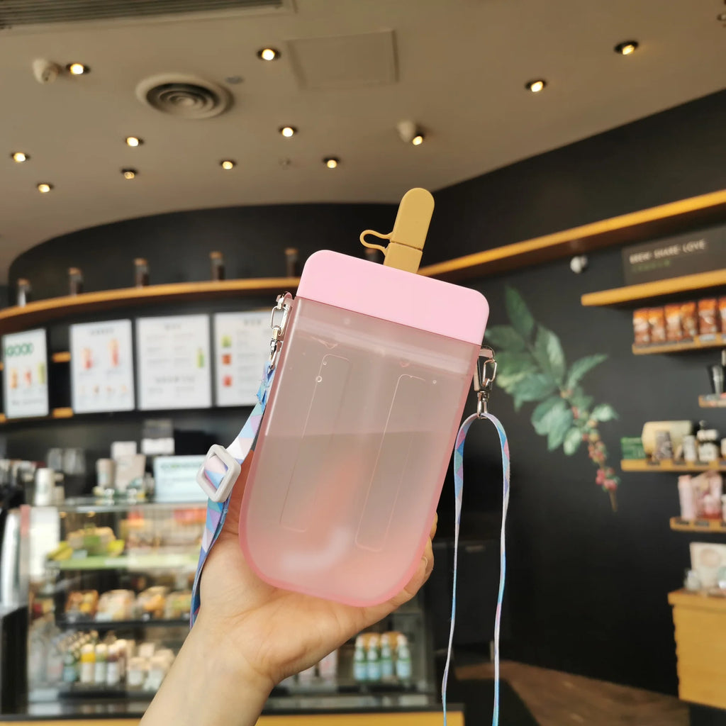 3D Popsicle Shaped Plastic Straw Cup Heat Resistant Leakproof Qme pink