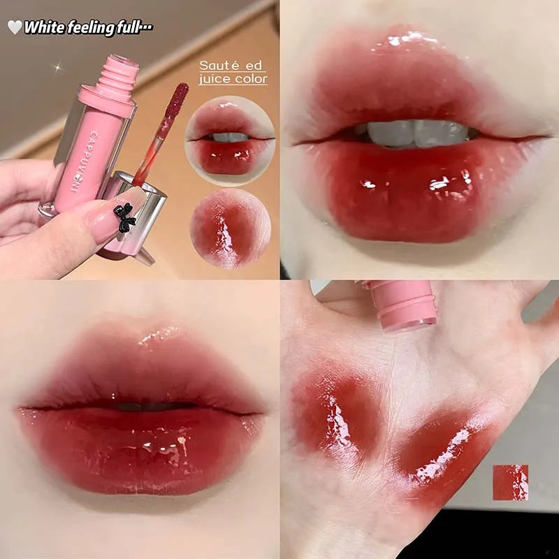 Strawberry Lip Gloss Glass Mirror Shine Lip Tint Hydrating Long Lasting Lip Makeup Non-Sticky Water Glossy Liquid Lipsticks Qme 07