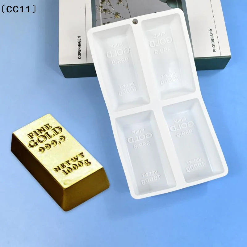 4-Cavity Gold Brick Mousse Cake Mold Bar Nugget Chocolate Dessert Qme