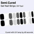 20Tips Semi Cured Gel Nail Strips Glitter Black White Plaid DIY Qme NC240257