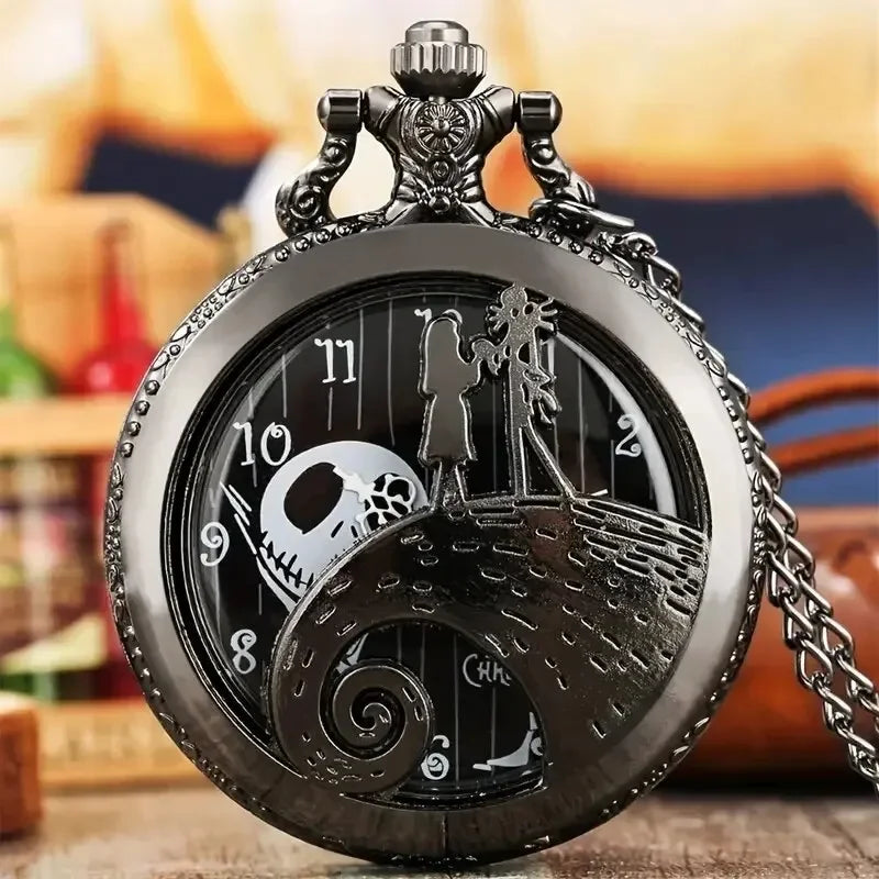Fashion Lovers Skeleton Quarzt Pocket Watch with Chain Necklace Vintage Quartz Pendant Watches Clock Chain Mens Women Qme
