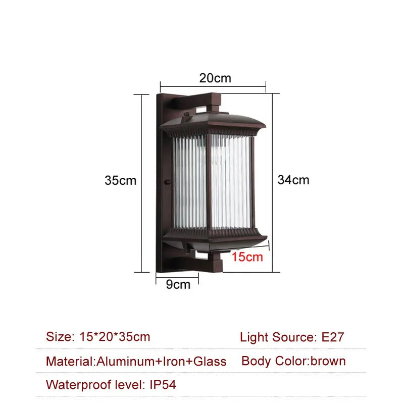 Outdoor Wall Lamp Metal Waterproof Outside Wall Lights AC90-260V Exterior Wall Lighting for Hotel Villa Big Porch Garden Gate Qme Brown