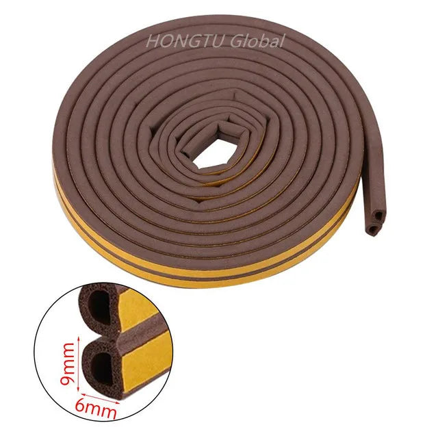 Rubber Foam Window Door Seal Self Adhesive Windproof Tape Door Joint Filler Collision Avoidance Soundproof Sealing Strip Qme brown D Type 20 Meter