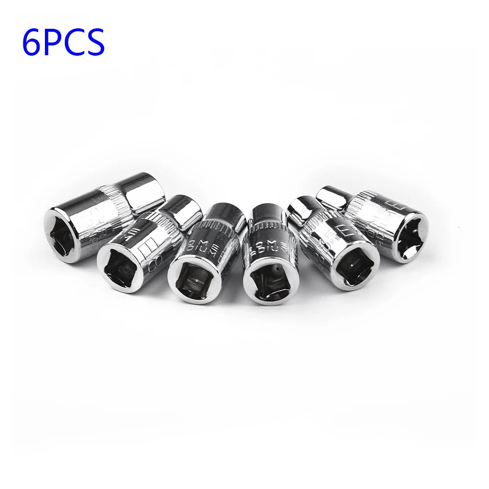 6Pcs/set Drive Socket 1/4 Hexagon Torx Star Female Bit E Socket Set E4 E5 E6 E7 E8 E10 Steel Hand Tool Accessories Qme