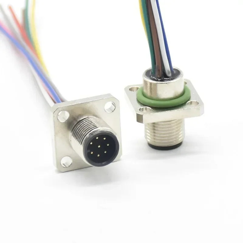 High Quality, 10cm Electronic Wire, 8 Core 6P 2A Aviation Plug, M12 Square Fixed Male Connector with Hole Qme