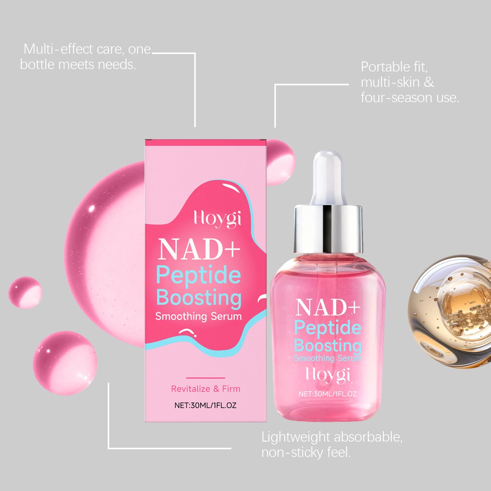 NAD+ Peptide Boosting Smoothing Serum Firming Hydrating Anti-Aging Serum Radiant Glow Face Essence Hyaluronic Acid Brightening Qme