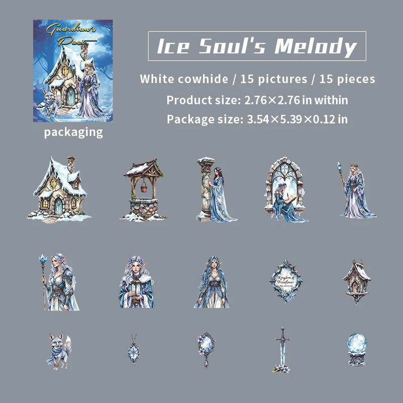 15 Sheets/Bag Guardian's Oath Series Princess and Dragon Theme 3D Scenery Sticker Set for DIY Scrapbook Phone Case Notebook Qme 5
