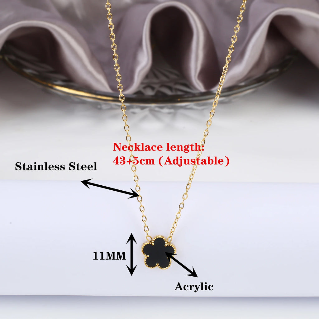 Simple Stainless Steel Five Leaf Flower Pendant Necklace Classic For Woman Girl Holiday Daily Wear Jewelry Gift Free Shipping Qme