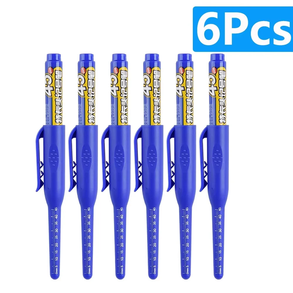 6Pcs 45mm Waterproof Long Head Nib Deep Hole Markers Pen Tile Carpenter Pen Multi-purpose for Woodworking Black/Blue/Red Ink Qme 6pcs Blue