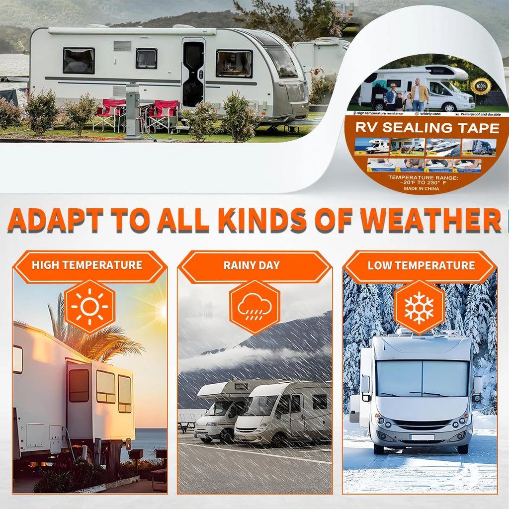 RV Sealant Tape White Waterproof Seal Tape - Weatherproof Sealant Roofing Tape for Roof Repair Camper Trailer Boat Sealing Leak Qme