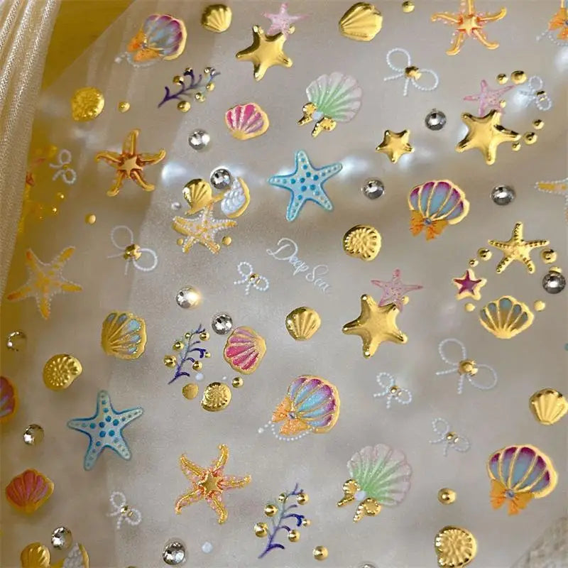 Summer 3D Beach Ocean Nail Art Stickers Shell Starfish Sticker Clams Qme
