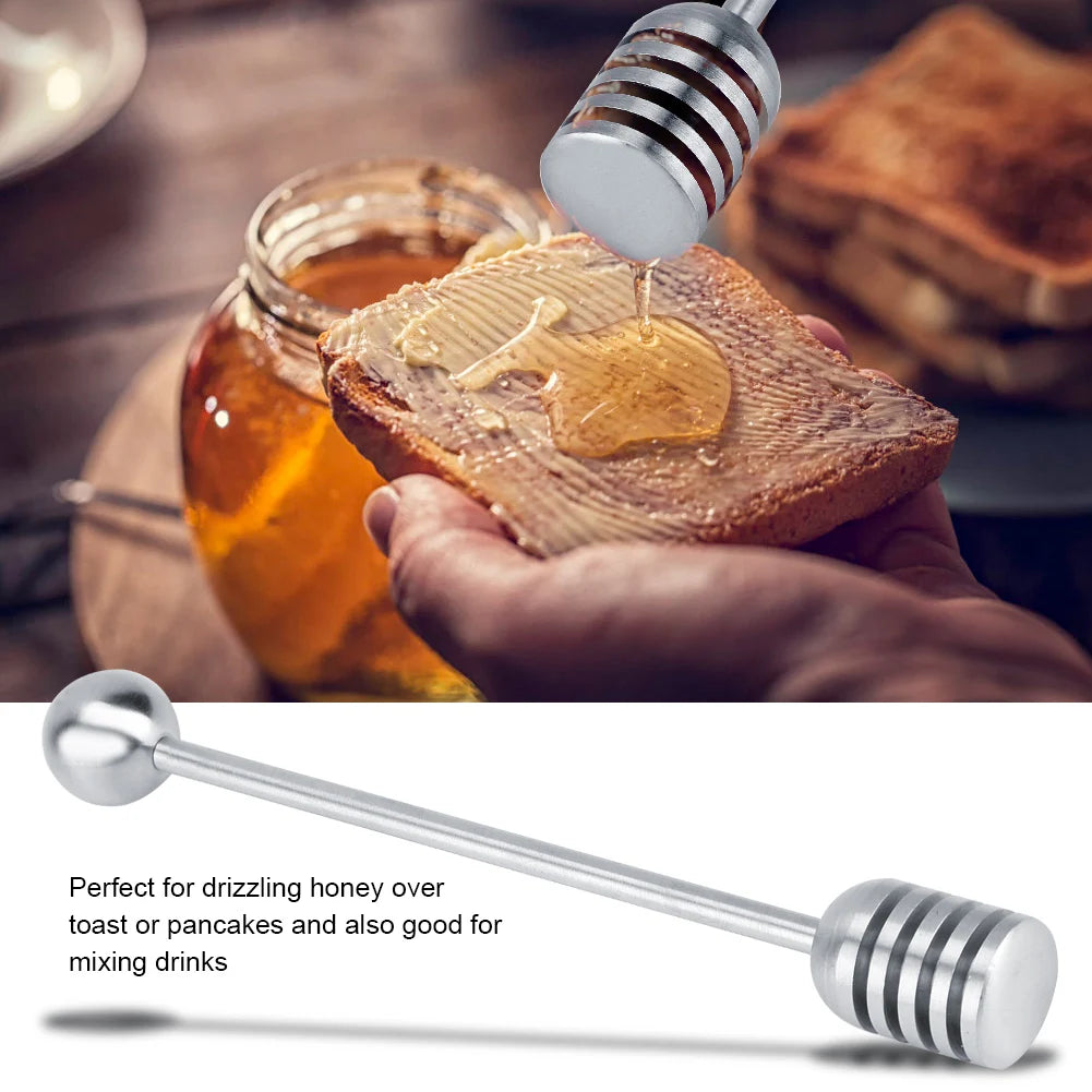 15.5cm Honey Stick Spoon Solid Honey Dipper 304 Stainless Steel Honey Dipper Drizzler Stirrer Spoon Mixing Stick Tool Qme