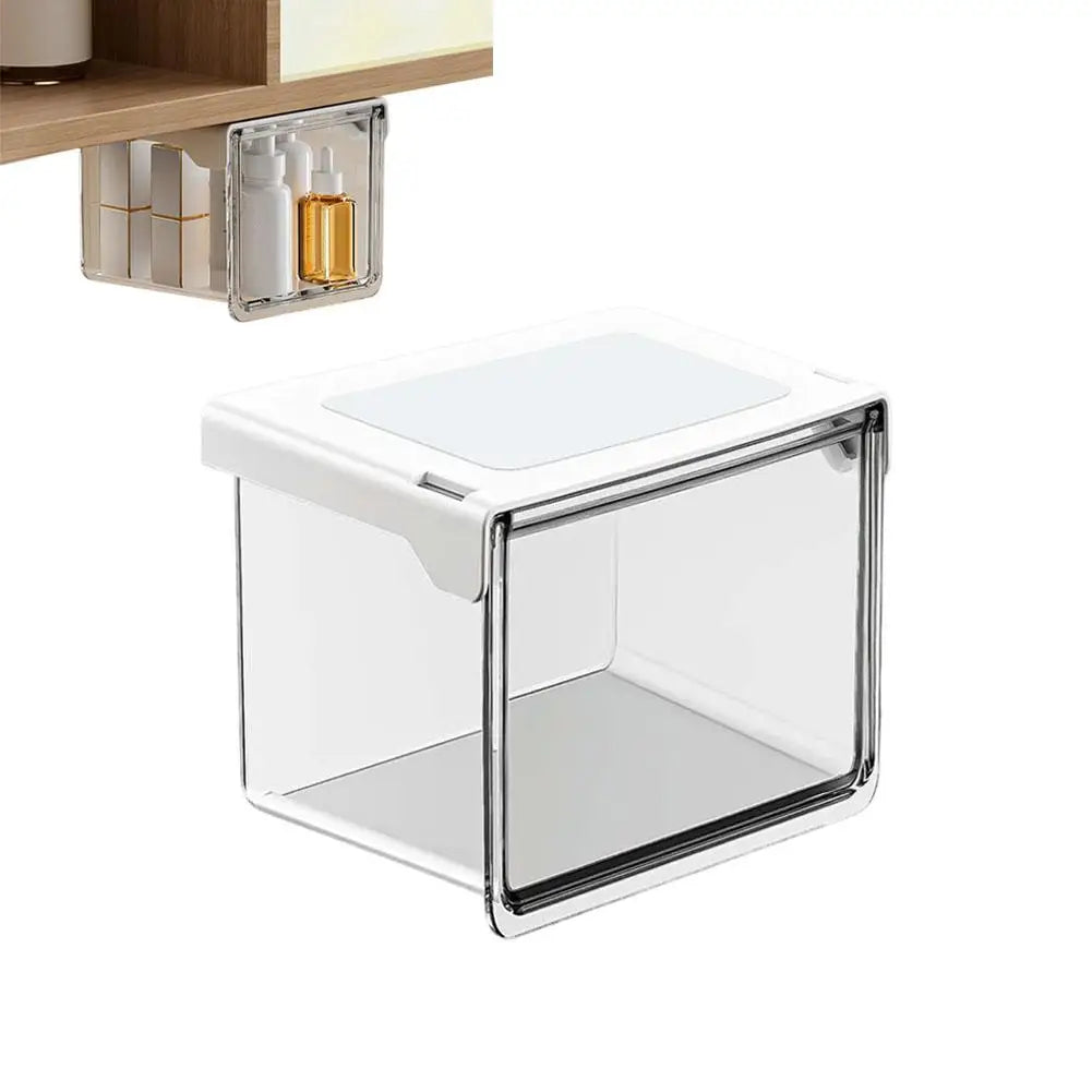 Plastic Drawer Style Storage Box Self Adhesive Large Capacity Makeup Storage Container Transparent Space Saving ﻿ Qme S