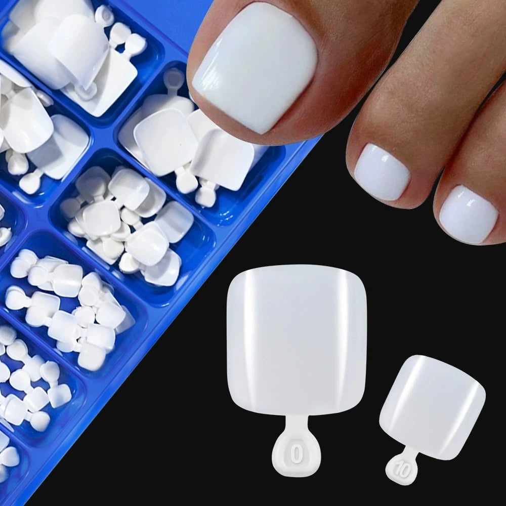 French White Short Toenail Tips Natural Seamless Press On Fake Toe Nails Full Cover Short Square False Toenails for Pedicure Qme