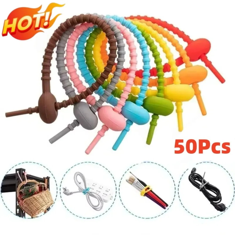 50/10pcs Reusable Cable Wire Organizer Storage Bag Tie Silicone for Winder Storage Holder Bag Ties Cord Clip Earphone Line Clips Qme