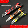 Wrapped Utility Knife Black Snap-off Blade Anti-slip Auto Lock Cutter Knife For Office Carton Leather Cutting Craft Tools Qme Random color 2pcs
