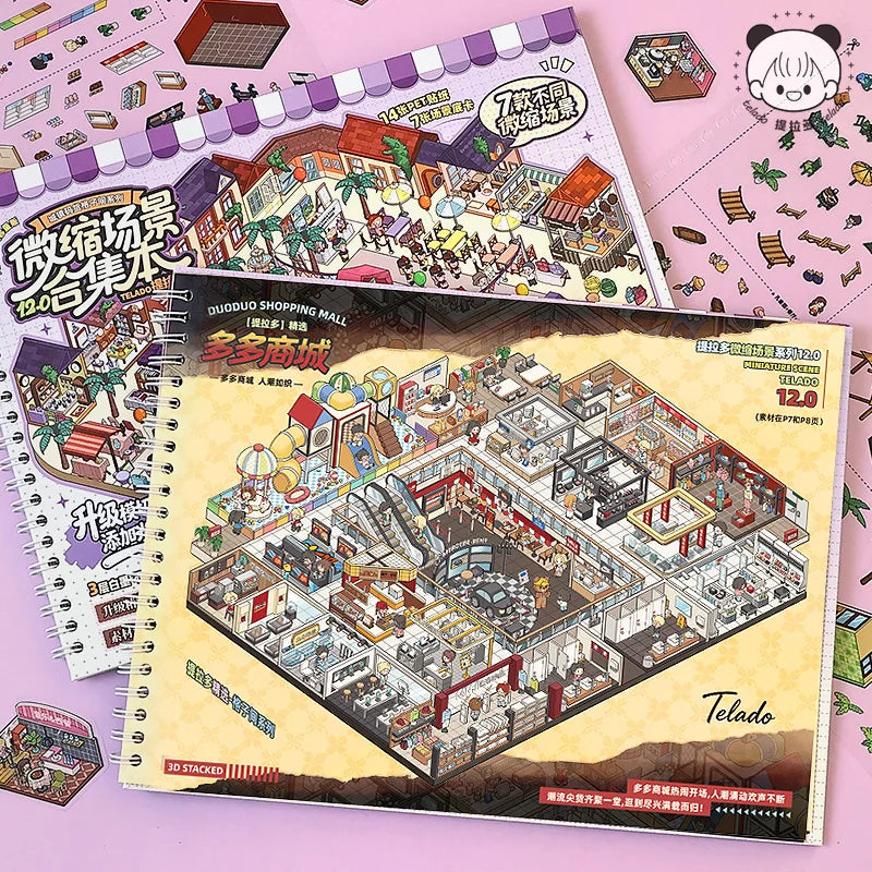 TIANZI Kawaii 3D Cartoon Miniature Scene Stickers Book Pocket House Stacking Stickers DIY Handmade Scrapbook Decoration Qme