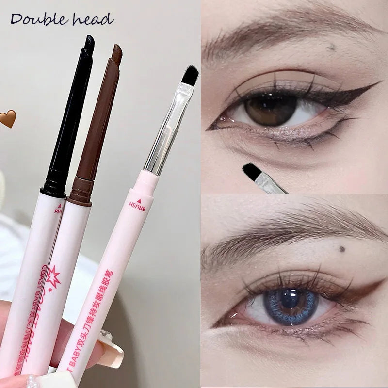 Black Brown Contour Gel Eyeliner Pencil With Brush Waterproof Soft Non Smudging Easy Wear Eyeshadow Stick Lying silkworm Makeup Qme