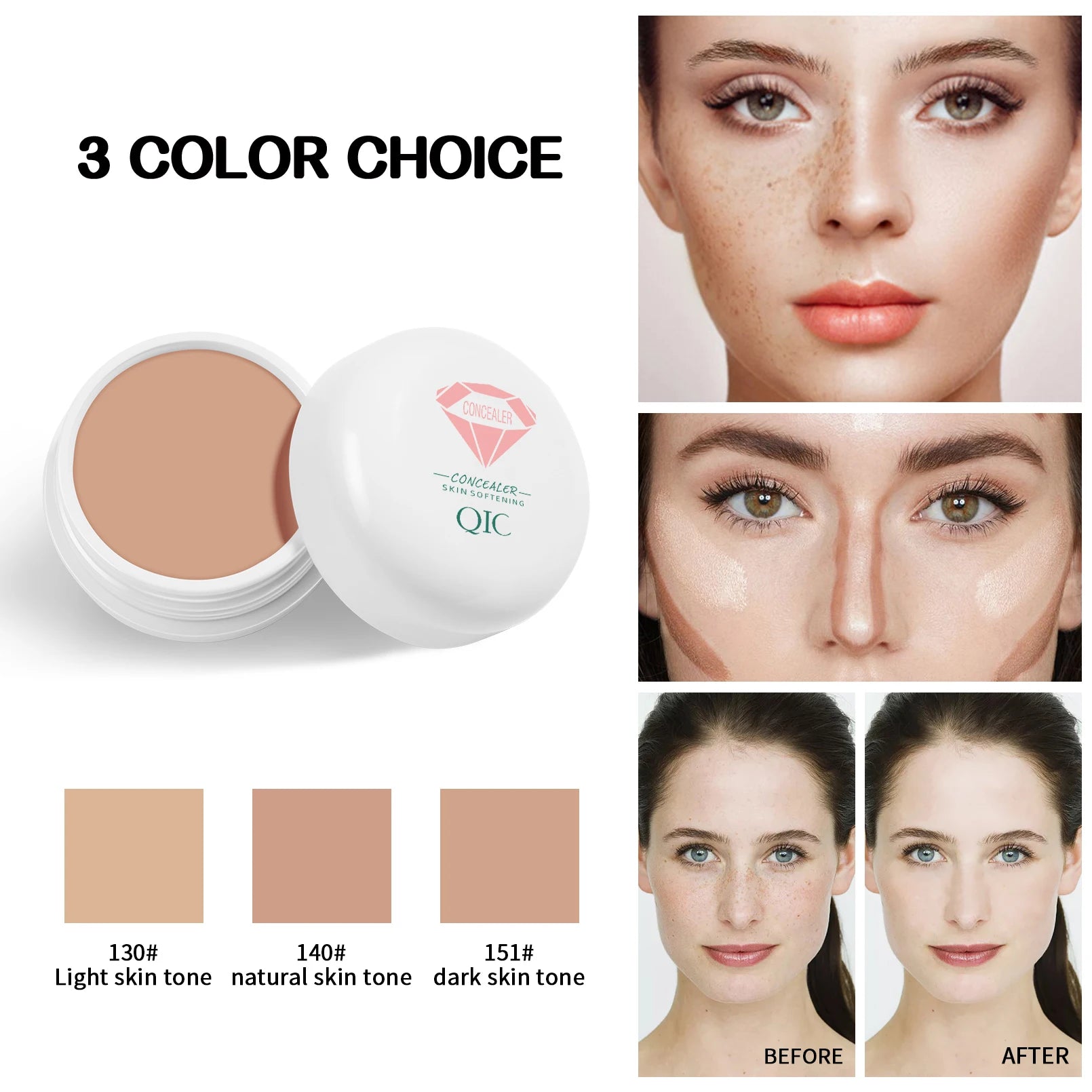 QIC Waterproof & Sweatproof Concealer Cream - Tattoo coverage, Long-Lasting Foundation, Natural,Full coverage, All Skin Types Qme