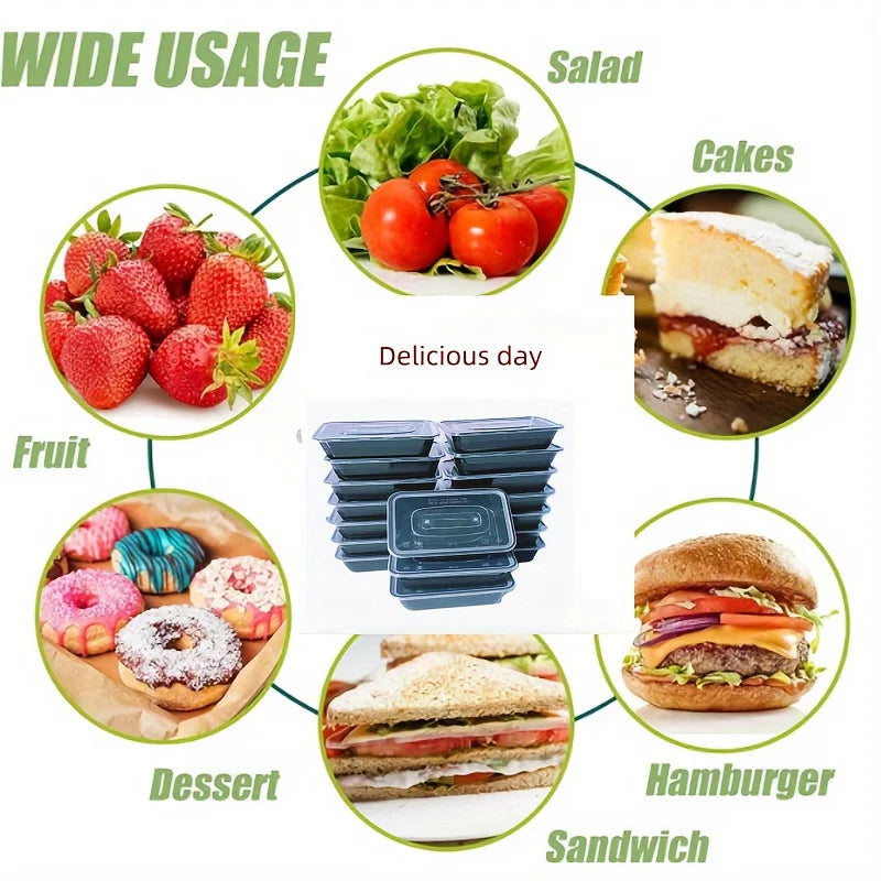 5 10 Black Rectangular Meal Prep Containers Lids Disposable Plastic Qme