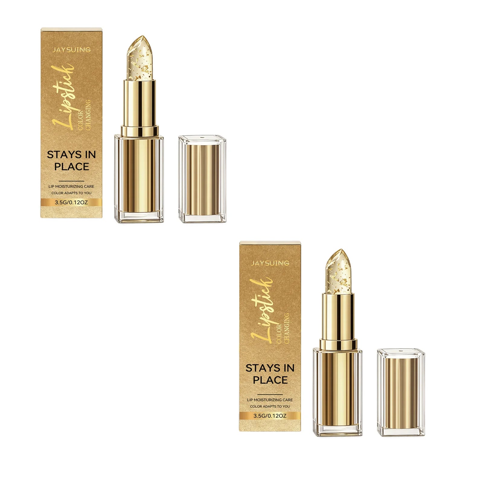 Jaysuing Color Changing Lipstick Lasting Fade-Resistant Non-greasy Moisturizing Lip Balm Gold Temperature Change Lip Makeup 3.5g Qme 2 X 3.5g Boxed