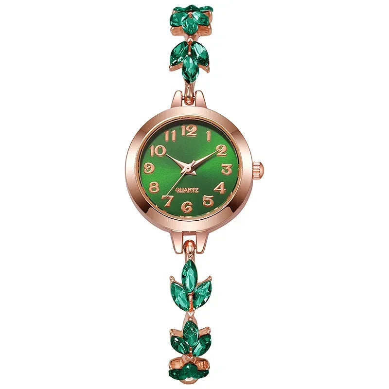 2026 Elegant Women Watches Luxury Rhinestone Bracelet Bracelet Quartz Watch Reloj Mujer Girls Clock Gift（Without Box） Qme green