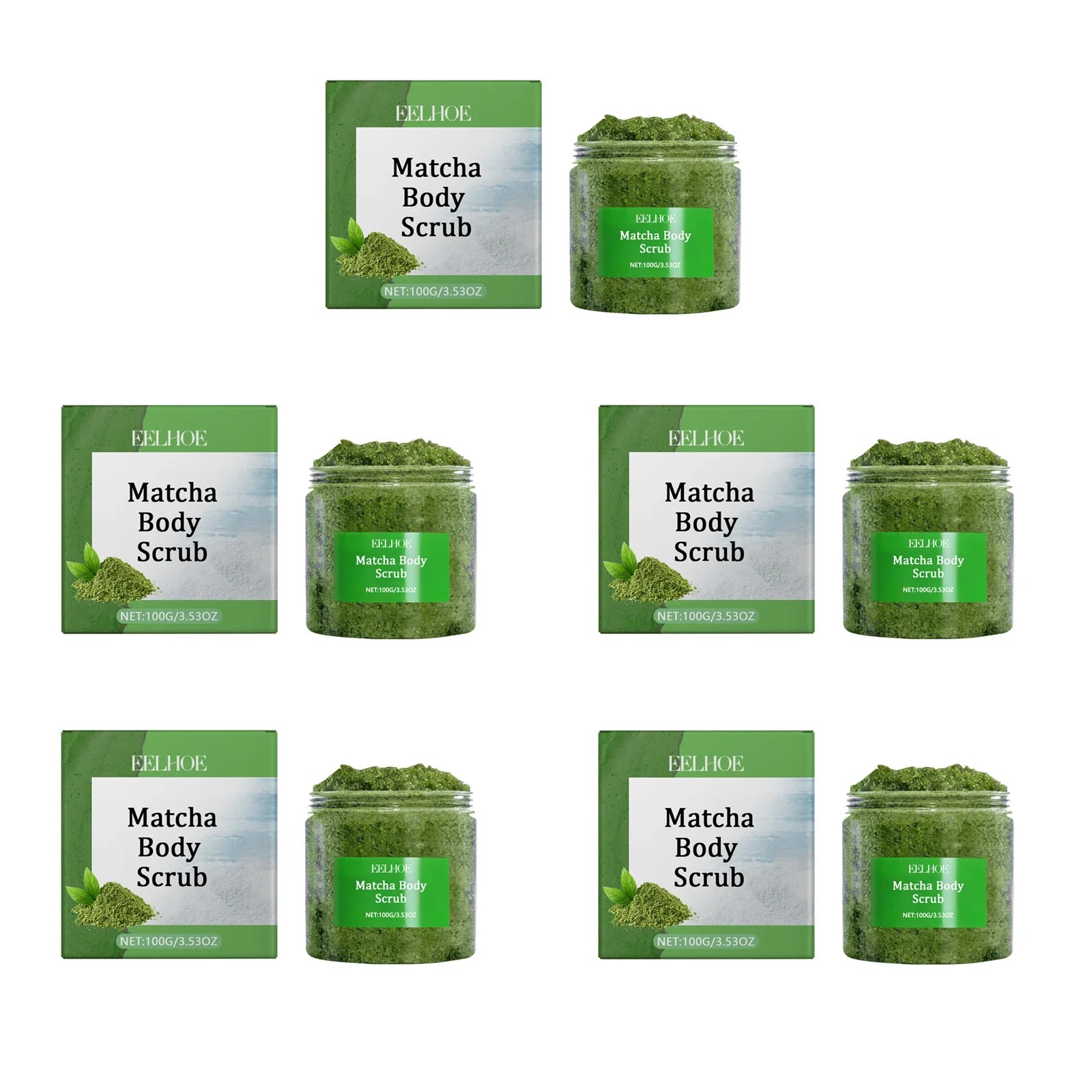 Matcha Sea Salt Body Scrub Exfoliating Remove Dead Skin Improve Dry Rough Deep Cleansing Smoothing Brightening Moisturizing Scru Qme 5 x 100g Boxed