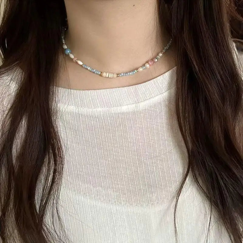 Fashion Natural Stone Freshwater Pearl Collar Chain Necklace Women Qme