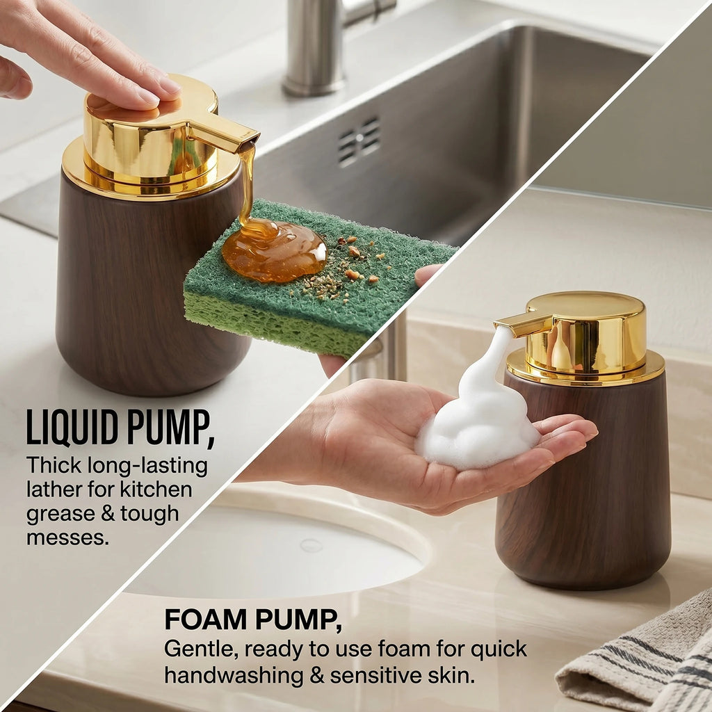 Cotton Lotion Hand Toothpaste Brush Storage Countertop Accessories Walnut Foam Soap Dispenser Bottle Set for Kitchen Bathroom Qme