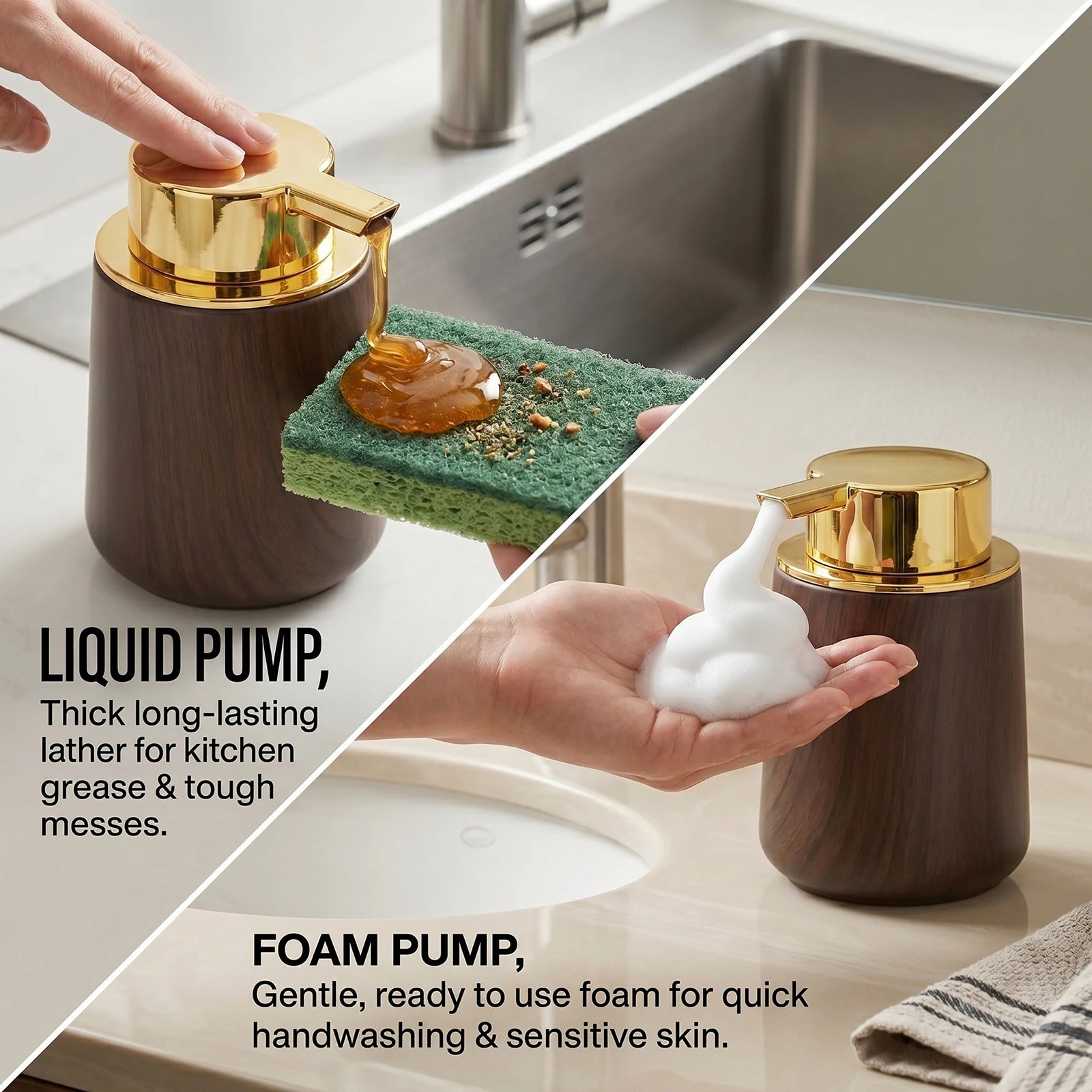 Cotton Lotion Hand Toothpaste Brush Storage Countertop Accessories Walnut Foam Soap Dispenser Bottle Set for Kitchen Bathroom Qme