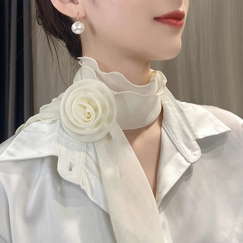 Versatile Rose Design Silk Scarf Soft Neckerchief Girls Women Long Qme