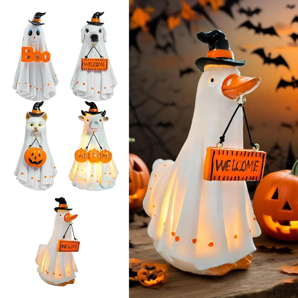 Halloween Figurines Spooky Resin Ghost Animal Statue Decorations Qme
