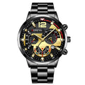 Silver Steel Band Men Chronograph Watch, Large Dial GENEVA Analog Quartz Watch for Business Casual Daily Wear Qme Black Gold