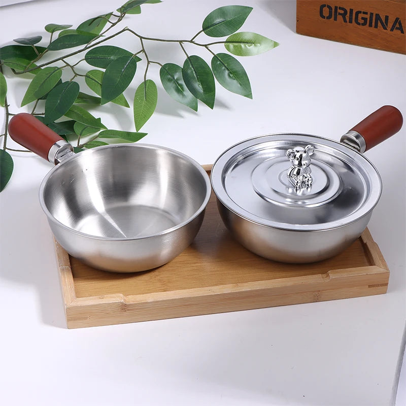 Single-person Heat-resistant Stainless Steel Pot Wood Handle Kitchen Qme