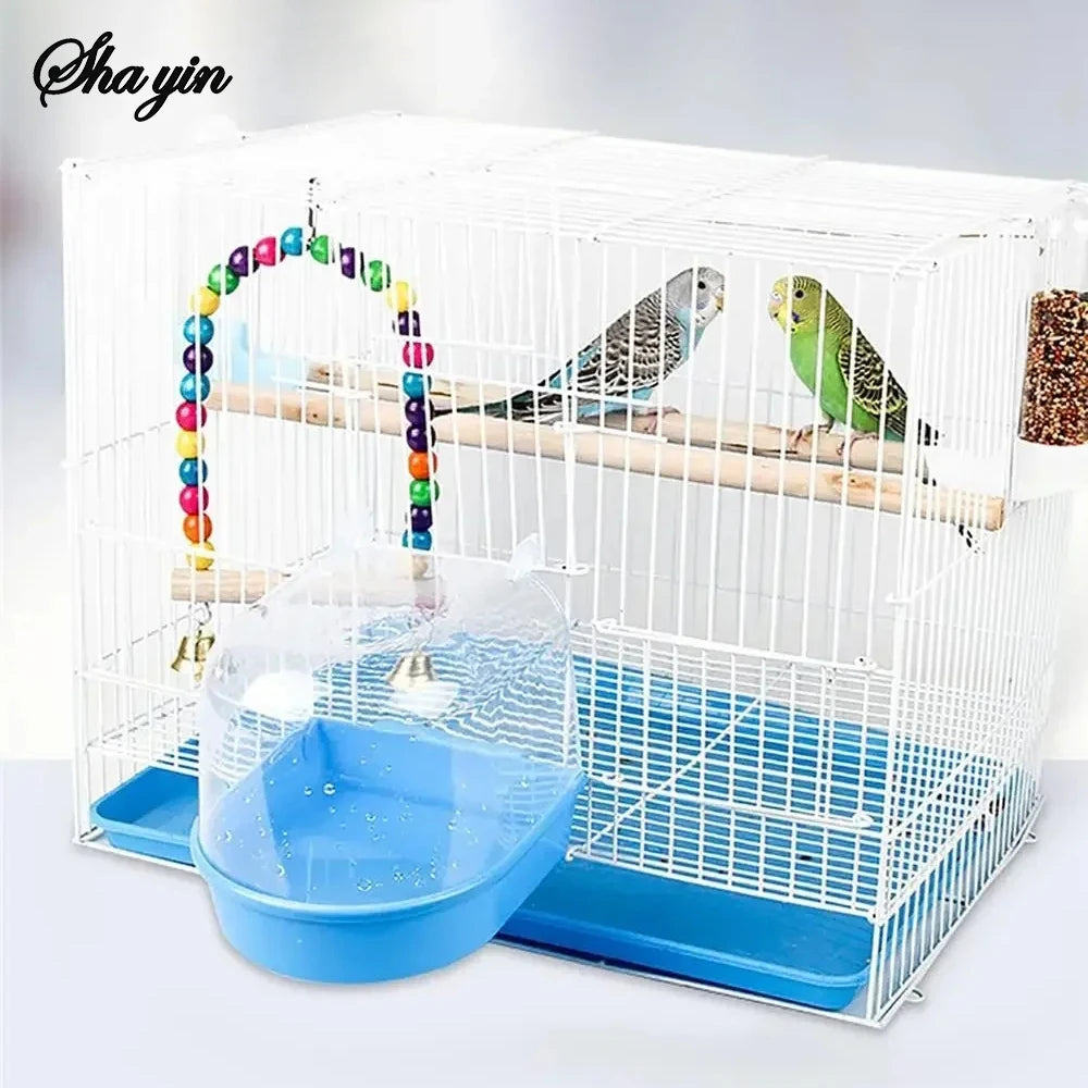 Plastic Bird Water Bath Box Bathtub Parrot For Parakeet Hanging Bowl Qme