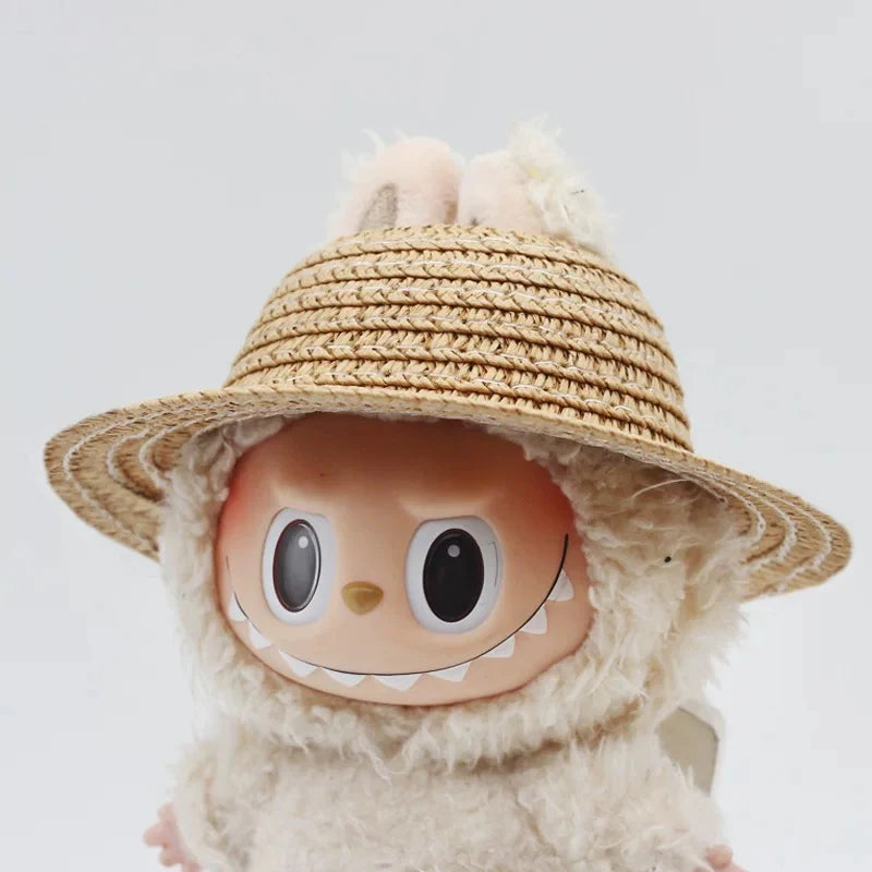 Labubu open top straw hat, party clothing accessories, rustic style Labubu baby clothes decoration accessories (hat only) Qme Dark Khaki