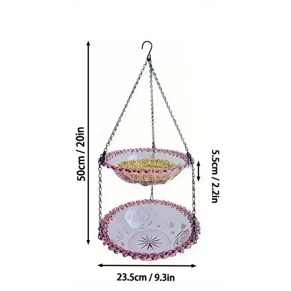 Two-layer Hanging Bird Feeder Outdoors Water Bowl Garden Yard Qme