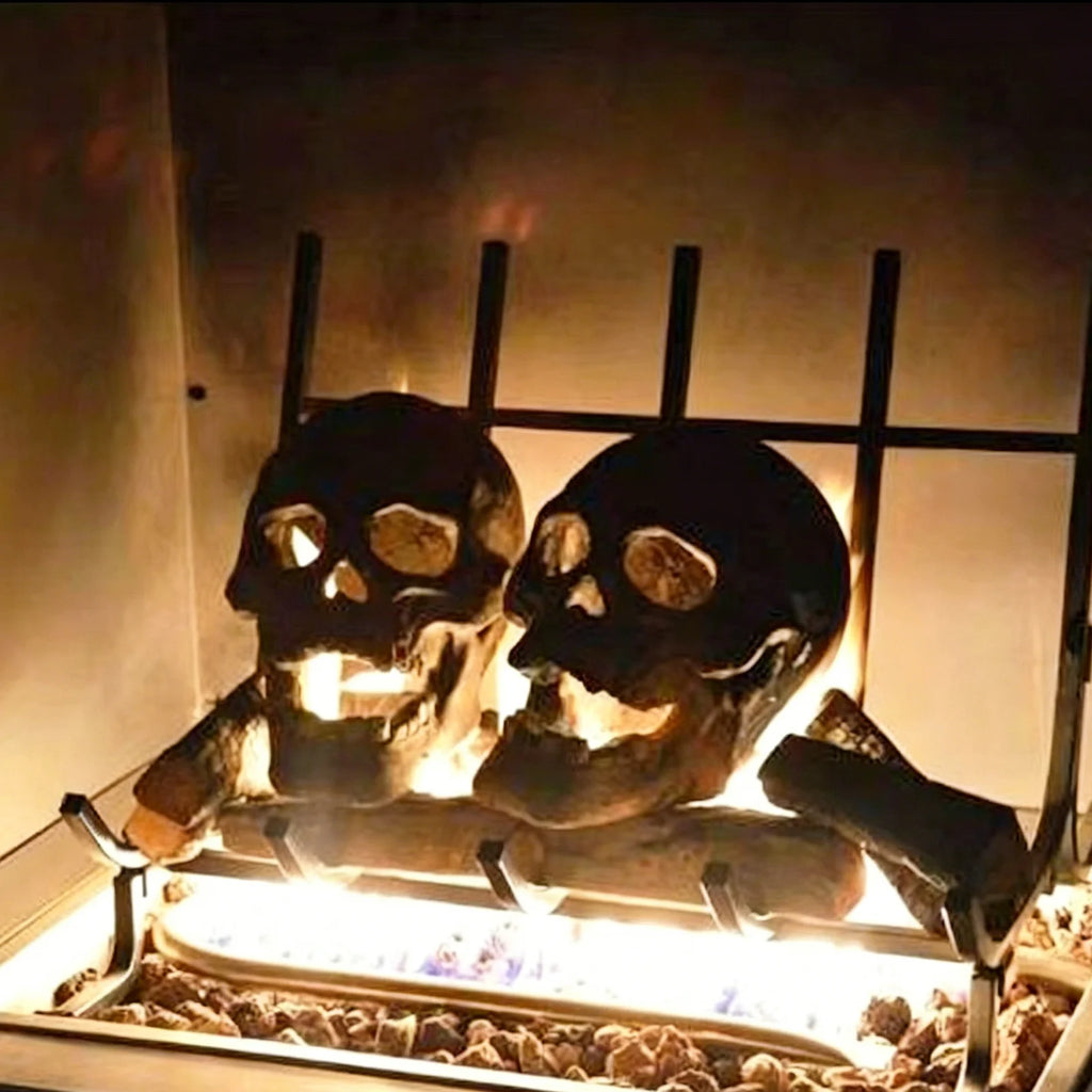 Halloween Human Skull Ornament Realistic Shape & Fireproof Imitated Human Skull Pit for Bonfire Campfire Fireplaces Qme
