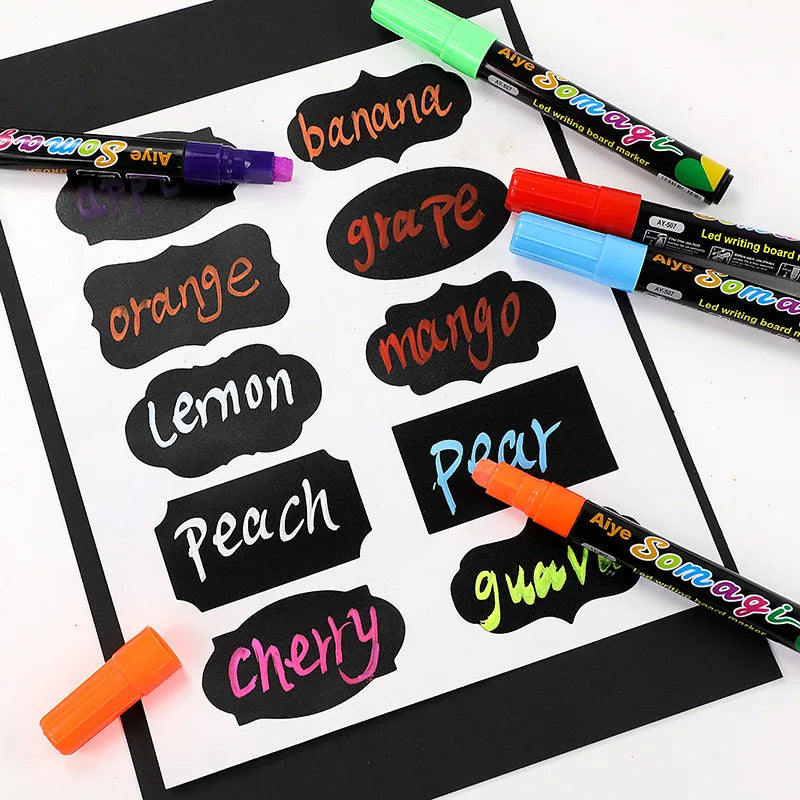 8pcs/set LED Highlighter Fluorescent Marker Pens Erasable Chalk 7/8/10mm Stationery For LED Writing Board Painting Graffit Qme