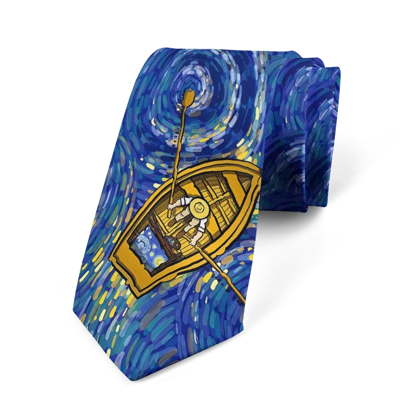 Classic Van Gogh Wide Fashion Oil Painting Tie Pastoral Sailing Print Qme style10