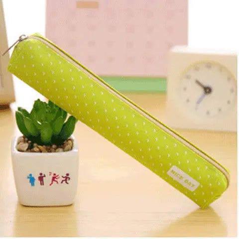 Candy-Striped Polka Dot Pencil Case Small-Capacity Multifunctional School Pouch For Teens Unisex Student Organizer Qme Green