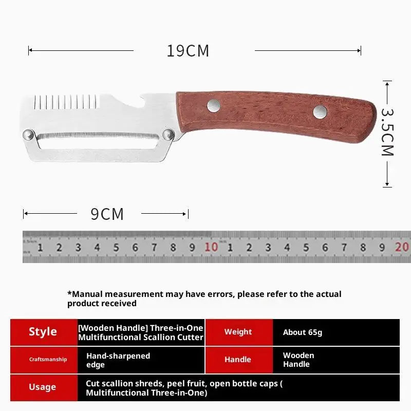 Multifunctional Stainless Steel Peeler Wooden Handle 3-in-1 Scallion Qme wooden handle
