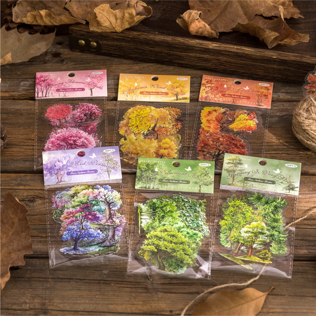 40pcs/pack PET Forest scenery Stickers Aesthetics Stationery DIY Scrapbooking Materials Collage Junk Journal Decor Stickers Qme