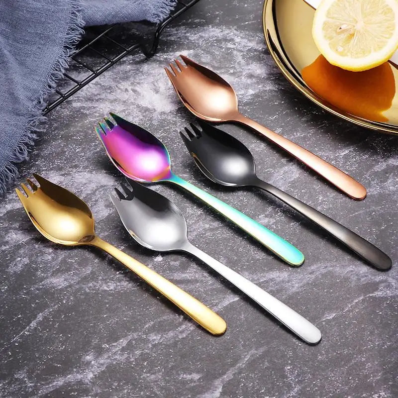 Household Salad Spoon Fruit Fork Soup Portable Cutlery Stainless Qme A6