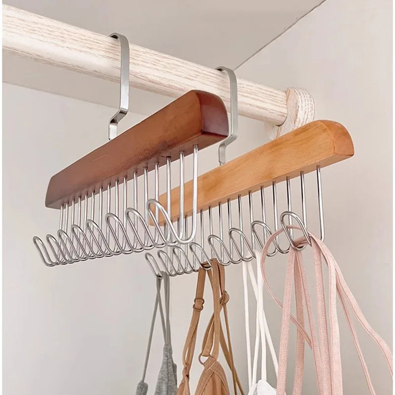 Hardwood Wave Garment Hanger 8 Hooks Dorm Space Organizer Wooden Hook Qme