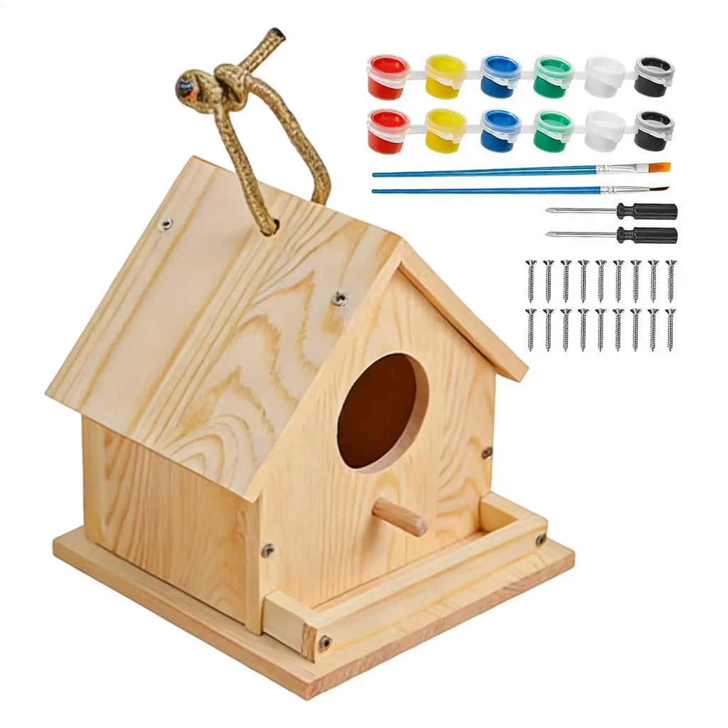 Bird House Kit Wooden Educational Hands-On Birdhouse Building Painting Kit for Spring Summer Home School Classroom Camp Holiday Qme